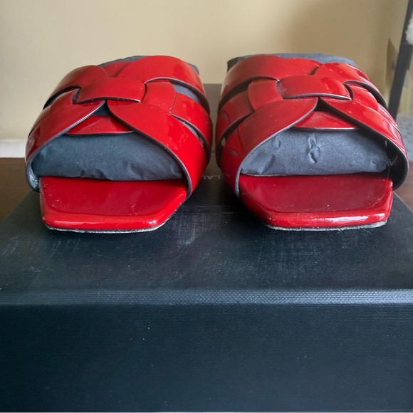 Saint Laurent Tribute Patent Leather Slide Sandals Red Size 37.5 - Picture 2 of 8